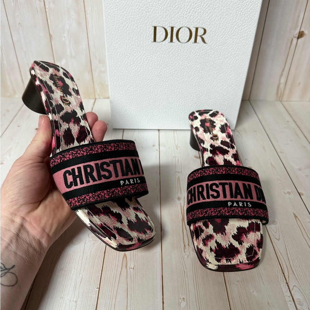 Christian Dior Mizza Embroidered Cotton Dway Slide Sandal Dark Ruby Sz 39 / 9 - Picture 7 of 13
